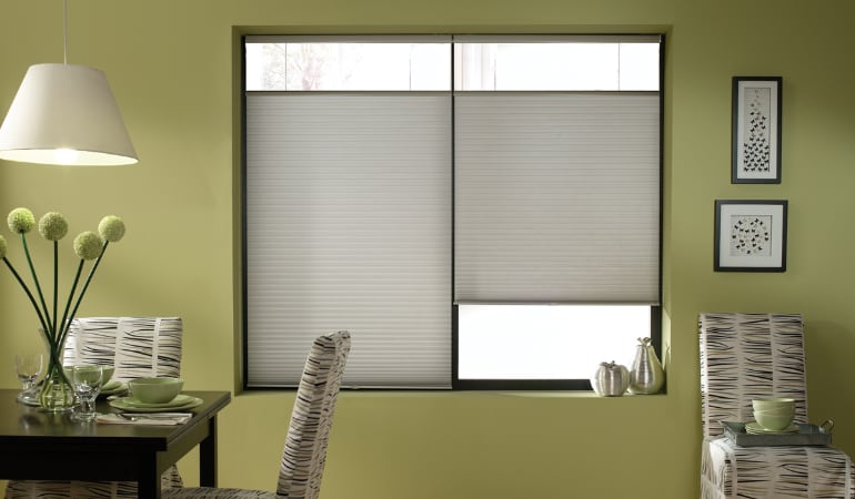 Cellular shades in a Austin dining room